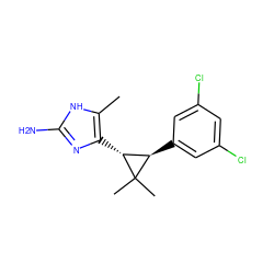 Cc1[nH]c(N)nc1[C@@H]1[C@@H](c2cc(Cl)cc(Cl)c2)C1(C)C ZINC000013588454