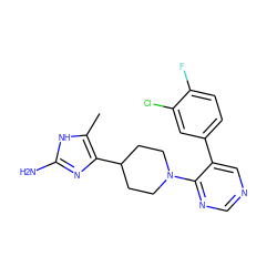 Cc1[nH]c(N)nc1C1CCN(c2ncncc2-c2ccc(F)c(Cl)c2)CC1 ZINC000036176437