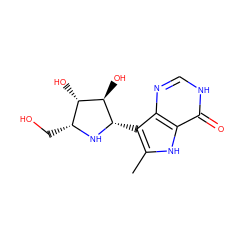 Cc1[nH]c2c(=O)[nH]cnc2c1[C@@H]1N[C@H](CO)[C@H](O)[C@H]1O ZINC000100882029