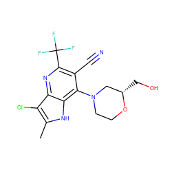 Cc1[nH]c2c(N3CCO[C@@H](CO)C3)c(C#N)c(C(F)(F)F)nc2c1Cl ZINC001776010642