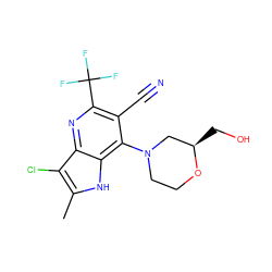 Cc1[nH]c2c(N3CCO[C@H](CO)C3)c(C#N)c(C(F)(F)F)nc2c1Cl ZINC001357109284