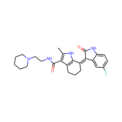 Cc1[nH]c2c(c1C(=O)NCCN1CCCCC1)CCC/C2=C1/C(=O)Nc2ccc(F)cc21 ZINC000096284776