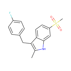 Cc1[nH]c2cc(S(C)(=O)=O)ccc2c1Cc1ccc(F)cc1 ZINC000028373631