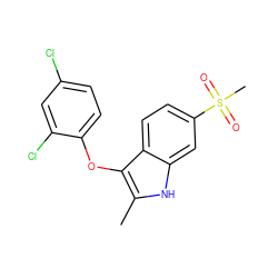 Cc1[nH]c2cc(S(C)(=O)=O)ccc2c1Oc1ccc(Cl)cc1Cl ZINC000028352756