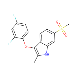 Cc1[nH]c2cc(S(C)(=O)=O)ccc2c1Oc1ccc(F)cc1F ZINC000028382505