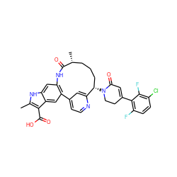 Cc1[nH]c2cc3c(cc2c1C(=O)O)-c1ccnc(c1)[C@@H](N1CCC(c2c(F)ccc(Cl)c2F)=CC1=O)CCC[C@@H](C)C(=O)N3 ZINC000220116389