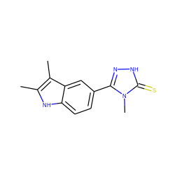 Cc1[nH]c2ccc(-c3n[nH]c(=S)n3C)cc2c1C ZINC000006558626