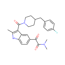 Cc1[nH]c2ccc(C(=O)C(=O)N(C)C)cc2c1C(=O)N1CCC(Cc2ccc(F)cc2)CC1 ZINC000033999246