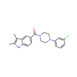 Cc1[nH]c2ccc(C(=O)N3CCN(c4cccc(Cl)c4)CC3)cc2c1C ZINC000006672517