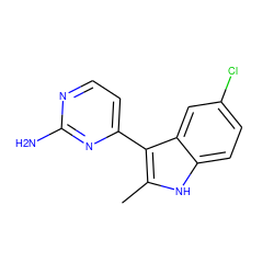 Cc1[nH]c2ccc(Cl)cc2c1-c1ccnc(N)n1 ZINC000095588150