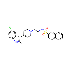 Cc1[nH]c2ccc(Cl)cc2c1C1=CCN(CCNS(=O)(=O)c2ccc3ccccc3c2)CC1 ZINC000114603226