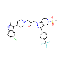 Cc1[nH]c2ccc(Cl)cc2c1C1CCN(C[C@@H](O)Cn2nc(-c3ccc(C(F)(F)F)cc3)c3c2CCN(S(C)(=O)=O)C3)CC1 ZINC000028824429