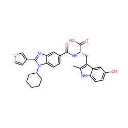 Cc1[nH]c2ccc(O)cc2c1C[C@H](NC(=O)c1ccc2c(c1)nc(-c1ccoc1)n2C1CCCCC1)C(=O)O ZINC000028091605