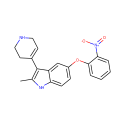 Cc1[nH]c2ccc(Oc3ccccc3[N+](=O)[O-])cc2c1C1=CCNCC1 ZINC000096910229