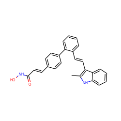 Cc1[nH]c2ccccc2c1/C=C/c1ccccc1-c1ccc(/C=C/C(=O)NO)cc1 ZINC000653719919