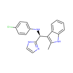 Cc1[nH]c2ccccc2c1[C@H](Nc1ccc(Cl)cc1)c1ncc[nH]1 ZINC000103244912