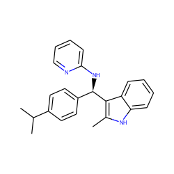 Cc1[nH]c2ccccc2c1[C@H](Nc1ccccn1)c1ccc(C(C)C)cc1 ZINC000019879350