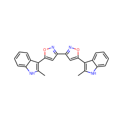 Cc1[nH]c2ccccc2c1-c1cc(-c2cc(-c3c(C)[nH]c4ccccc34)on2)no1 ZINC000001588232