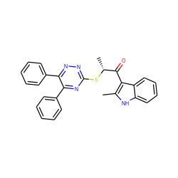 Cc1[nH]c2ccccc2c1C(=O)[C@@H](C)Sc1nnc(-c2ccccc2)c(-c2ccccc2)n1 ZINC000002620303