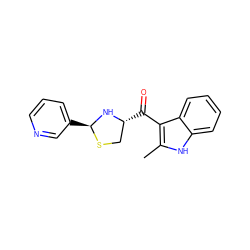 Cc1[nH]c2ccccc2c1C(=O)[C@@H]1CS[C@@H](c2cccnc2)N1 ZINC000013737448