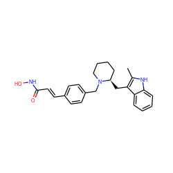 Cc1[nH]c2ccccc2c1C[C@@H]1CCCCN1Cc1ccc(/C=C/C(=O)NO)cc1 ZINC000049111590
