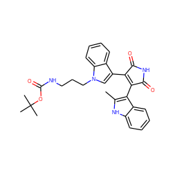 Cc1[nH]c2ccccc2c1C1=C(c2cn(CCCNC(=O)OC(C)(C)C)c3ccccc23)C(=O)NC1=O ZINC000029125247