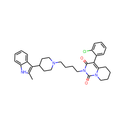 Cc1[nH]c2ccccc2c1C1CCN(CCCCn2c(=O)c(-c3ccccc3Cl)c3n(c2=O)CCCC3)CC1 ZINC000049678984