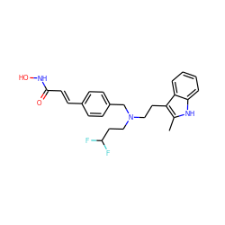 Cc1[nH]c2ccccc2c1CCN(CCC(F)F)Cc1ccc(/C=C/C(=O)NO)cc1 ZINC000072116508