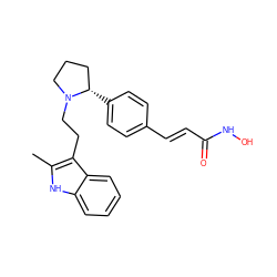 Cc1[nH]c2ccccc2c1CCN1CCC[C@@H]1c1ccc(/C=C/C(=O)NO)cc1 ZINC000049066399