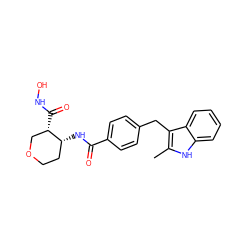 Cc1[nH]c2ccccc2c1Cc1ccc(C(=O)N[C@@H]2CCOC[C@@H]2C(=O)NO)cc1 ZINC000029127390