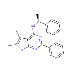 Cc1[nH]c2nc(-c3ccccc3)nc(N[C@@H](C)c3ccccc3)c2c1C ZINC000013756607