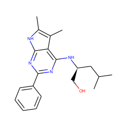 Cc1[nH]c2nc(-c3ccccc3)nc(N[C@H](CO)CC(C)C)c2c1C ZINC000026483282