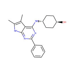 Cc1[nH]c2nc(-c3ccccc3)nc(N[C@H]3CC[C@H](O)CC3)c2c1C ZINC000253633578