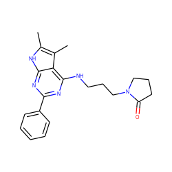 Cc1[nH]c2nc(-c3ccccc3)nc(NCCCN3CCCC3=O)c2c1C ZINC000026484831