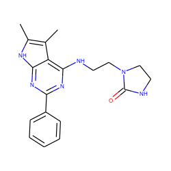 Cc1[nH]c2nc(-c3ccccc3)nc(NCCN3CCNC3=O)c2c1C ZINC000026490609