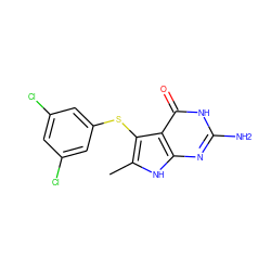 Cc1[nH]c2nc(N)[nH]c(=O)c2c1Sc1cc(Cl)cc(Cl)c1 ZINC000028525386