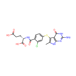 Cc1[nH]c2nc(N)[nH]c(=O)c2c1Sc1ccc(C(=O)N[C@@H](CCC(=O)O)C(=O)O)c(Cl)c1 ZINC000013586664