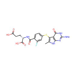 Cc1[nH]c2nc(N)[nH]c(=O)c2c1Sc1ccc(C(=O)N[C@@H](CCC(=O)O)C(=O)O)c(F)c1 ZINC000013586663