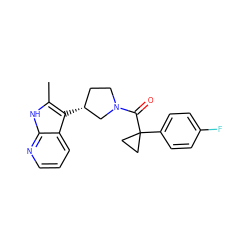 Cc1[nH]c2ncccc2c1[C@@H]1CCN(C(=O)C2(c3ccc(F)cc3)CC2)C1 ZINC000084687131