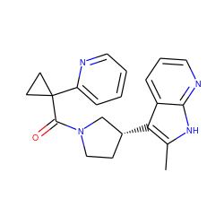 Cc1[nH]c2ncccc2c1[C@@H]1CCN(C(=O)C2(c3ccccn3)CC2)C1 ZINC000058631570