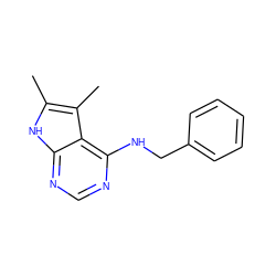 Cc1[nH]c2ncnc(NCc3ccccc3)c2c1C ZINC000000022051