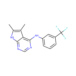 Cc1[nH]c2ncnc(Nc3cccc(C(F)(F)F)c3)c2c1C ZINC000013756344