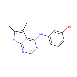 Cc1[nH]c2ncnc(Nc3cccc(O)c3)c2c1C ZINC000013756340