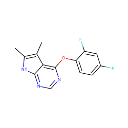 Cc1[nH]c2ncnc(Oc3ccc(F)cc3F)c2c1C ZINC000169331611