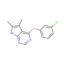 Cc1[nH]c2ncnc(Oc3cccc(Cl)c3)c2c1C ZINC000013756353