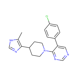 Cc1[nH]cnc1C1CCN(c2ncncc2-c2ccc(Cl)cc2)CC1 ZINC000036176413