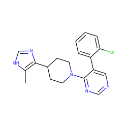 Cc1[nH]cnc1C1CCN(c2ncncc2-c2ccccc2Cl)CC1 ZINC000036176440