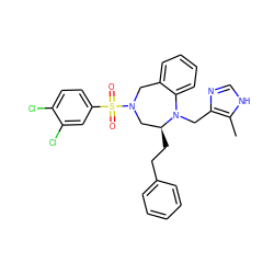 Cc1[nH]cnc1CN1c2ccccc2CN(S(=O)(=O)c2ccc(Cl)c(Cl)c2)C[C@@H]1CCc1ccccc1 ZINC000025981910