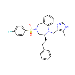 Cc1[nH]cnc1CN1c2ccccc2CN(S(=O)(=O)c2ccc(F)cc2)C[C@@H]1CCc1ccccc1 ZINC000025982338