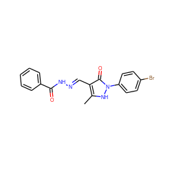 Cc1[nH]n(-c2ccc(Br)cc2)c(=O)c1/C=N/NC(=O)c1ccccc1 ZINC000169320267